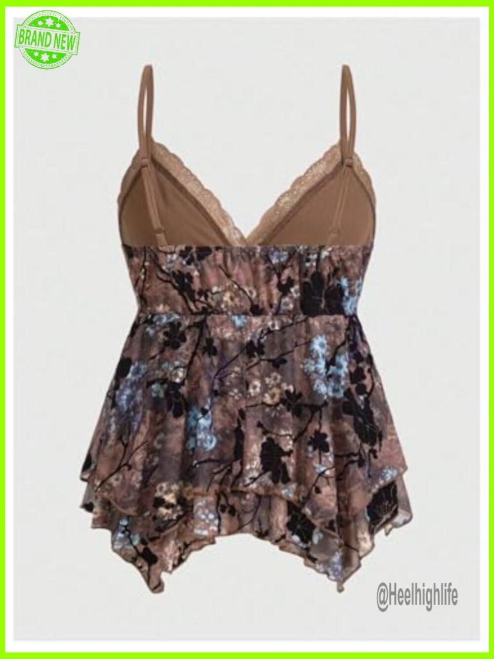 Y2K Babydoll Tank Top Floral Lace Mesh Going Out Top Spaghetti Strap Sleeveless - Picture 2 of 5